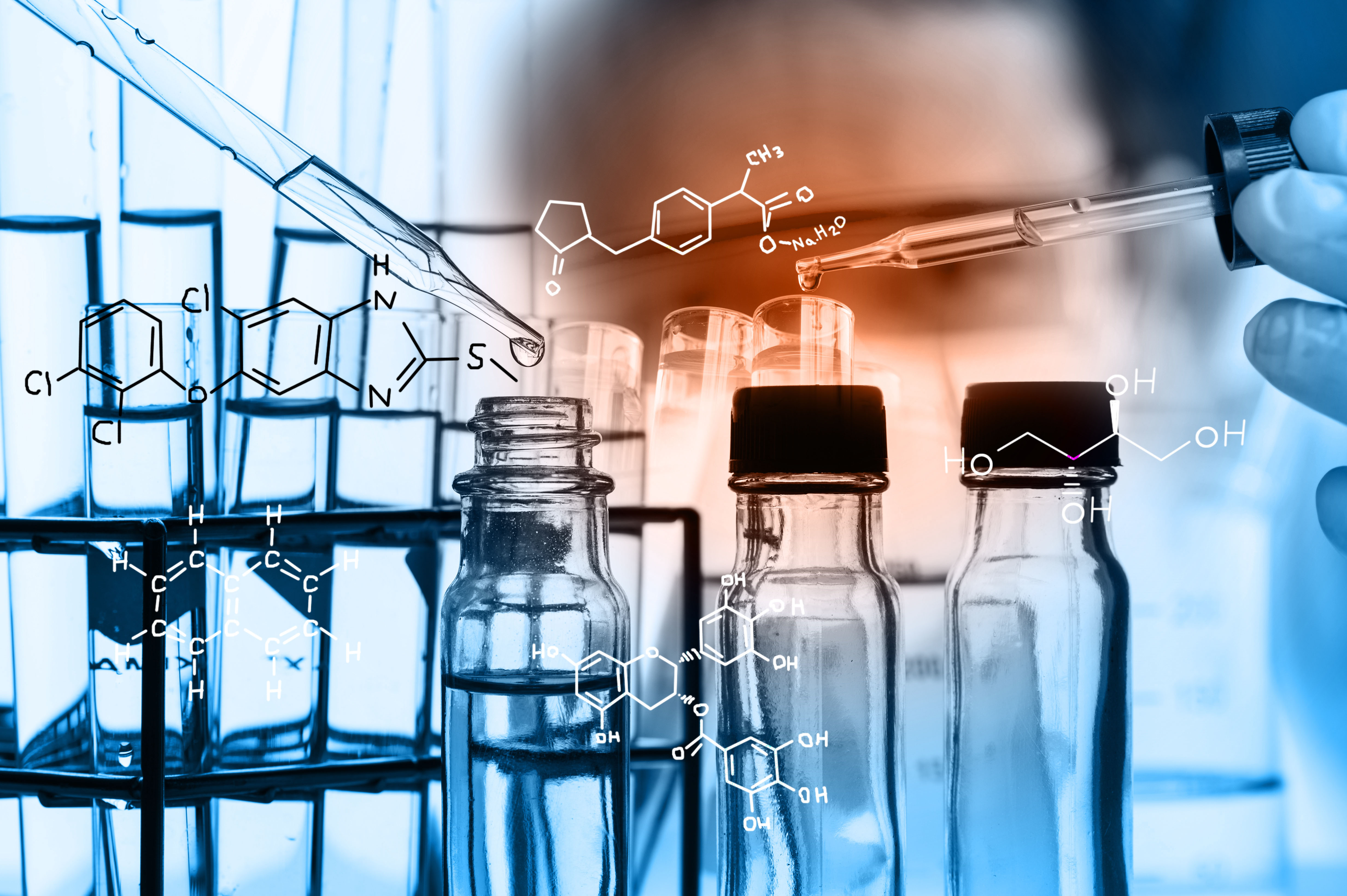 Laboratory glassware containing chemical liquid, science researc - BOVA